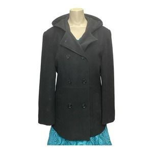 Liz Claiborne 100% Wool Coat Jacket 8 Black Winter Wear Double Breasted Peacoat